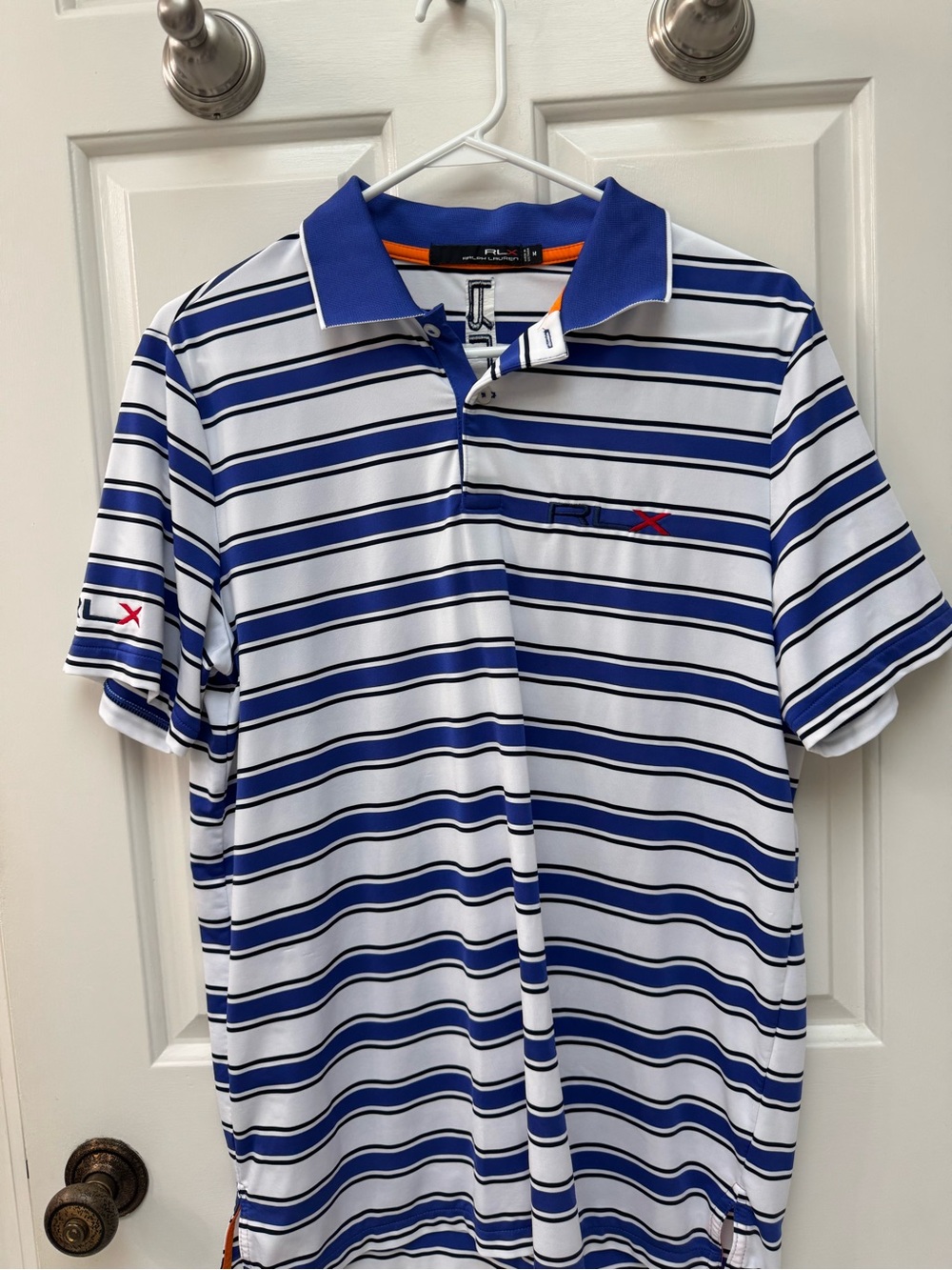 RLX Ralph Lauren White & Blue Striped Polo Shirt